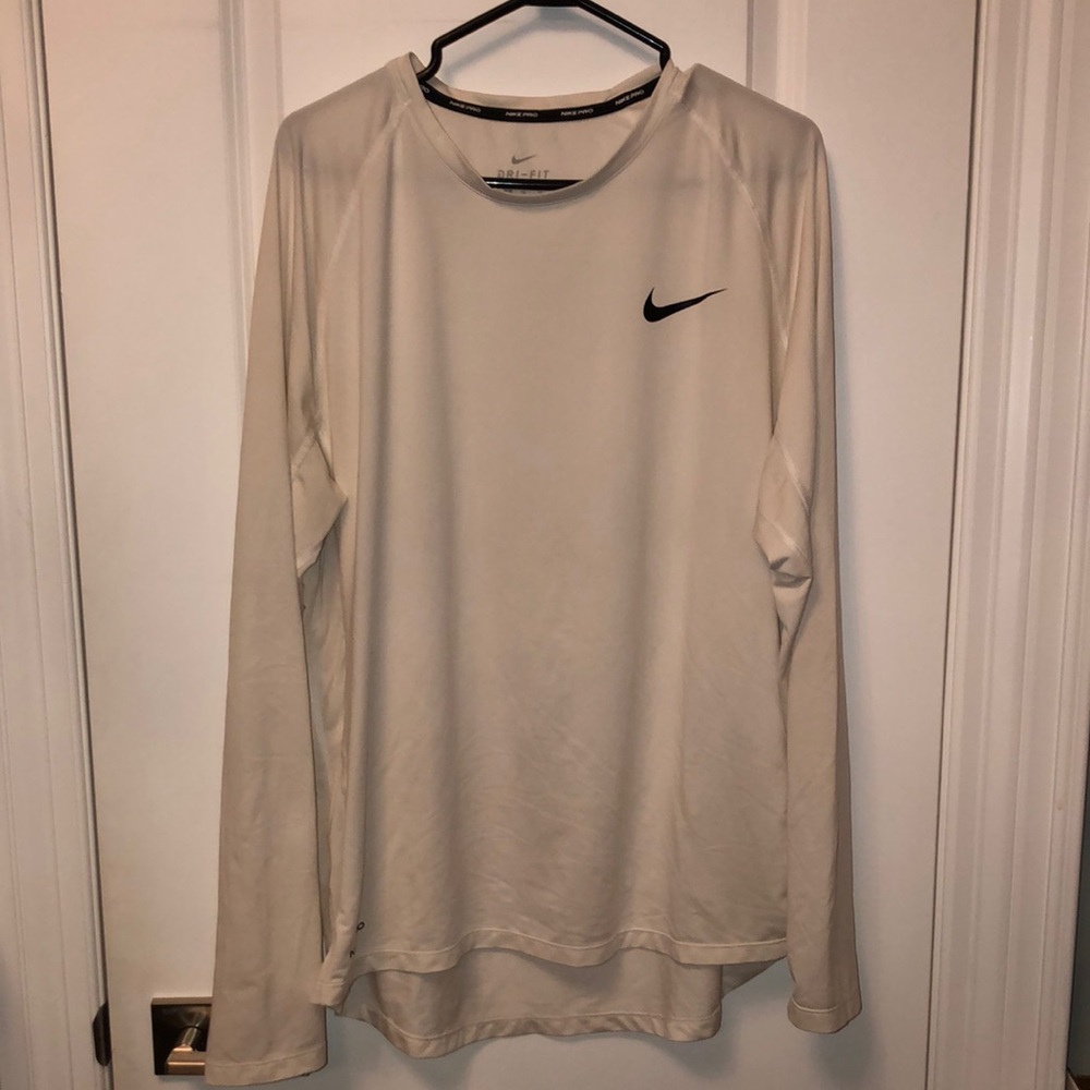 Nike Pro Dri-FIT Long Sleeve Performance Tee - Off-White/white - Size XL